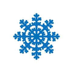 Snowflake sign. Blue Snowflake icon isolated on white background. Snow flake silhouette. Symbol of snow, holiday, cold weather, frost. Winter design element. Vector illustration