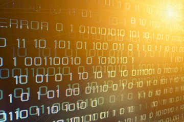 binary code one and zero text background with solar flare lighting effect. futuristic computer deep...