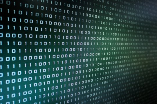 binary text coding background moving vertically on dark blue green color background with different thickness and transparency.  - Powered by Adobe