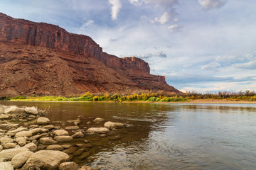 Colorado river flowing between beautiful mesas in Moab, Utah