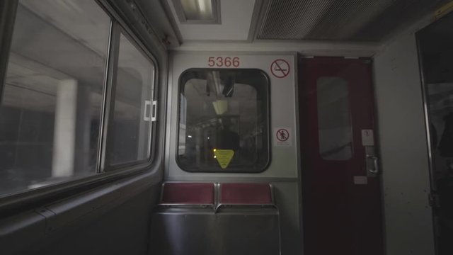 Subway train through tunnel in Toronto