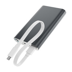 Power bank with cable isolated on white background