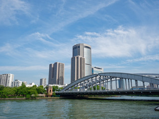水都大阪 大川に掛かる桜宮橋と大阪アメニティパーク