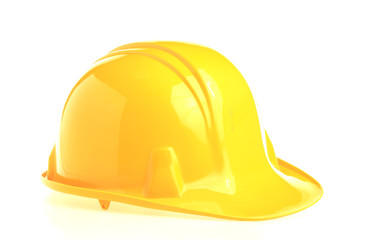 Yellow safety helmet isolated on white background.