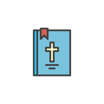 Bible book with cross filled outline icon, line vector sign, linear colorful pictogram isolated on white. Holy Bible Symbol, logo illustration. Pixel perfect vector graphics