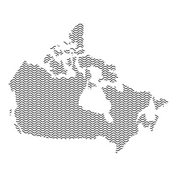 Canada map country abstract silhouette of wavy black repeating lines. Contour of sinusoid curve. Vector illustration.