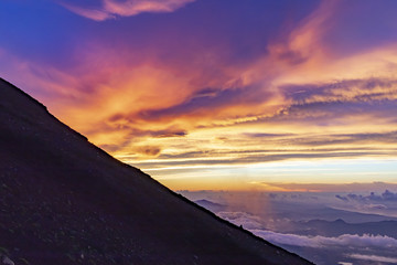 July 7, 2018 - Yamanashi, Japan : Climbers in Mt.Fuji On climbing season.