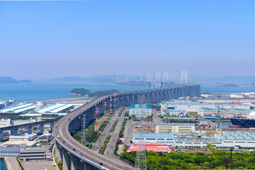 写真素材：瀬戸大橋、坂出、風景、日本、空、海、交通
