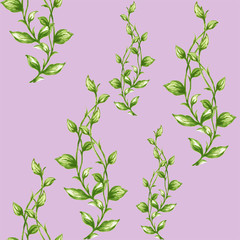 Fototapeta na wymiar Watercolor seamless botanical leaves pattern