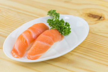 Salmon sushi on a White background