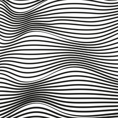 Abstract wavy deformed background. Black and white modern conceptual illusion. Vector squiggle lines, optical effect. Scientific waving pattern. EPS10 illustration