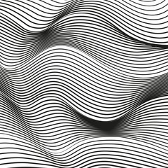 Abstract wavy deformed background. Black and white modern conceptual illusion. Vector squiggle lines, optical effect. Scientific waving pattern. EPS10 illustration
