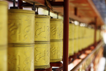 drums with mantras in a Tibetan temple