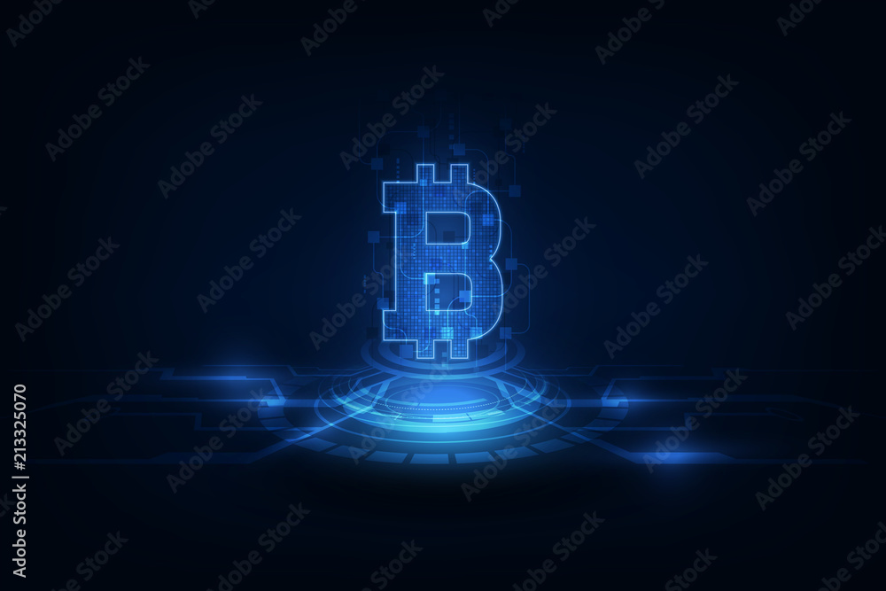 Poster digital bitcoin crypto currency vector background. bitcoin vector illustration background
