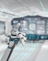 White cyborg pointing his finger 3D rendering
