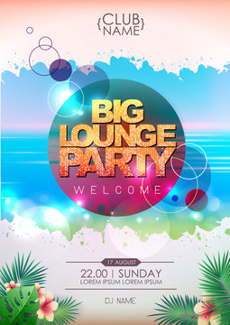 Summer party poster design. Big lounge party