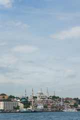 Panoramic view of Istanbul from the Bosphorus Strait.