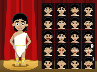Girl Greek Roman Costume Cartoon Emotion faces Vector Illustration