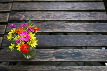 flower vase on table wood.