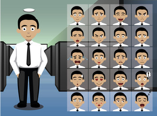 Business Young Man Cartoon Emotion faces Vector Illustration