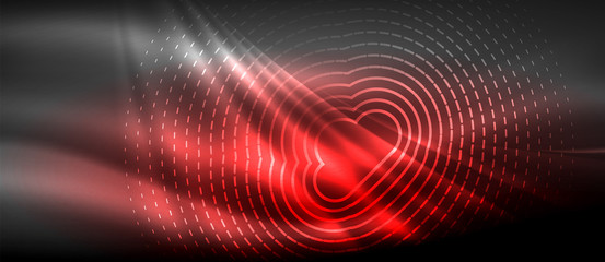 Obraz premium Neon glowing wave, magic energy and light motion background. Wallpaper template, hi-tech future concept