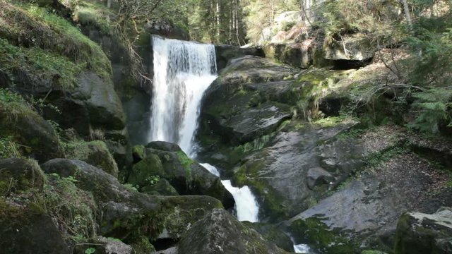 Detail shot of the Triberg waterfalls in the Black Forest, Germany, the highest accessible waterfalls in Germany (167m in seven steps)