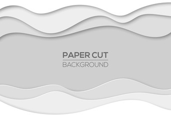 Modern paper cut art cartoon abstract waves background - obrazy, fototapety, plakaty