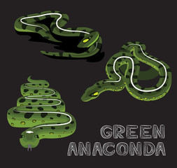 Fototapeta premium Snake Green Anaconda Cartoon Vector Illustration