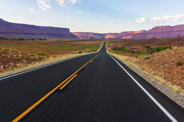 Road through the desert in Moab, Utah