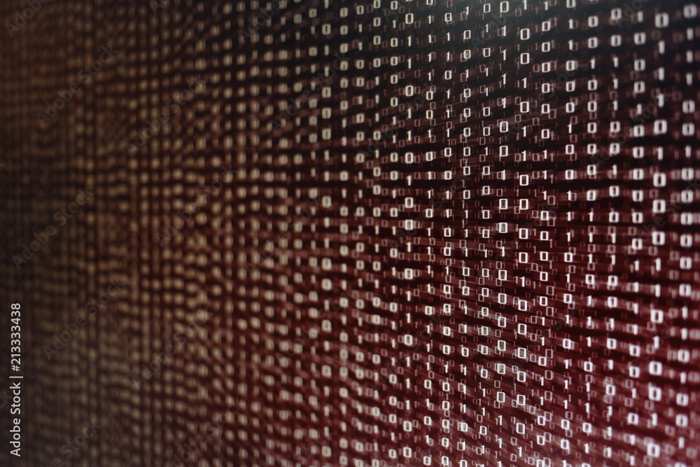 Poster blocks of binary data. Blockchain concept. red background with computer digital binary code bit number one and zero text. computer problems concept.