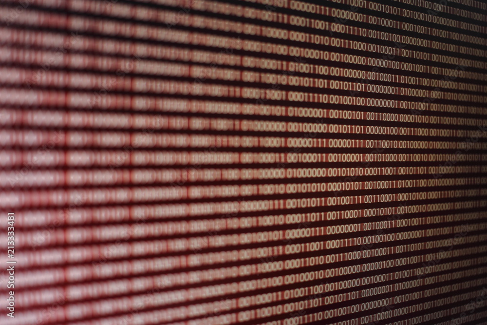 Aufkleber blocks of binary data. Blockchain concept. red background with computer digital binary code bit number one and zero text. computer problems concept.