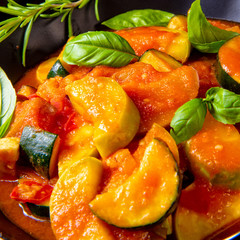 vegetarian ratatouille with fresh vegetables and herbs