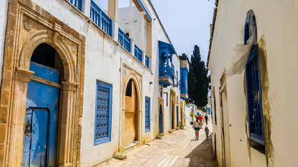Totally blue and white city Sidi Bou Said, Tunisia