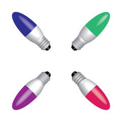 Set of candle light bulbs. Vector 3D effect
