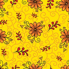 Zelfklevend Fotobehang Seamless floral pattern. Modern abstract bright colorful style. Hand drawn, - stock. Background or wallpaper, pattern for fabric or textile. © Oxana