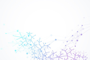 Scientific vector illustration genetic engineering and gene manipulation concept. DNA helix, DNA strand, molecule or atom, neurons. Abstract structure for Science or medical background