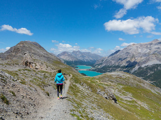 Fototapeta na wymiar Trekking in mountain, tourism in Valtellina