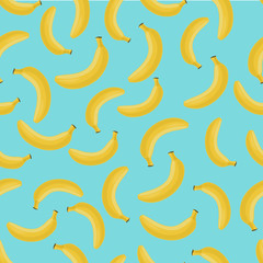 Bananas seamless pattern on blue background. Hand drawn vector texture. Wrapping paper. colorful.