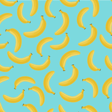 Bananas seamless pattern on blue background. Hand drawn vector texture. Wrapping paper. colorful.