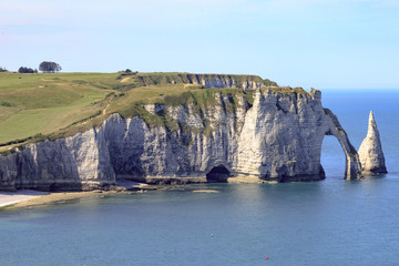 Spectacular white chalk cliff near Etretat Normandy, France