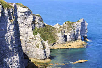 Spectacular white chalk cliff near Etretat Normandy, France