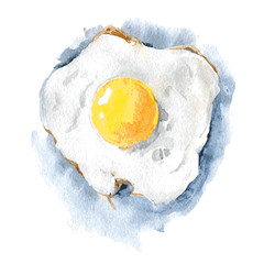 Delicious fried egg on a white background. Watercolor illustration made by hand. Vector - 213343463
