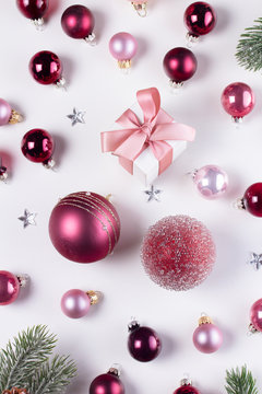 Christmas flat lay scene with glass balls