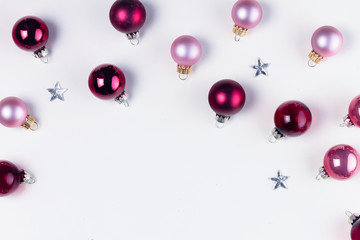 Christmas flat lay scene with glass balls