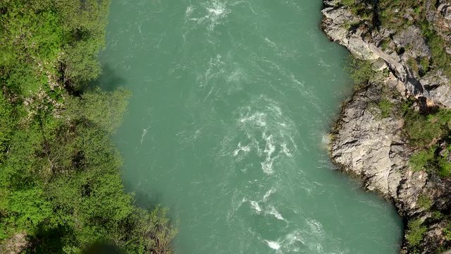 Top view of the Tara river with flying birds.Montenegro
