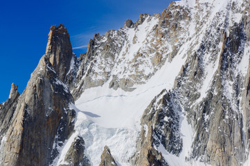 Fototapeta na wymiar A lot of Peaks and Very Steep Slope Face in Chamonix
