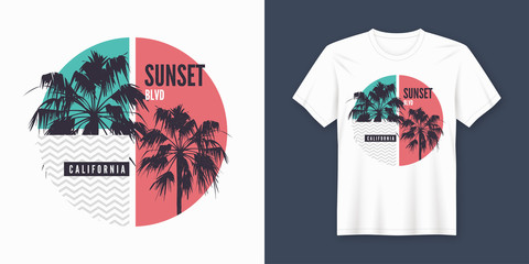Sunset Blvd California t-shirt and apparel trendy design with pa - obrazy, fototapety, plakaty