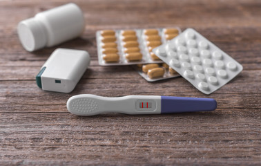 Pregnancy test, pills, healthy pregnancy.