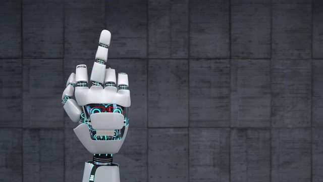 3d Animation des Mittelfingers und des Victory Zeichens einer Roboterhand
