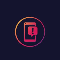 notification icon, smartphone and warning sign